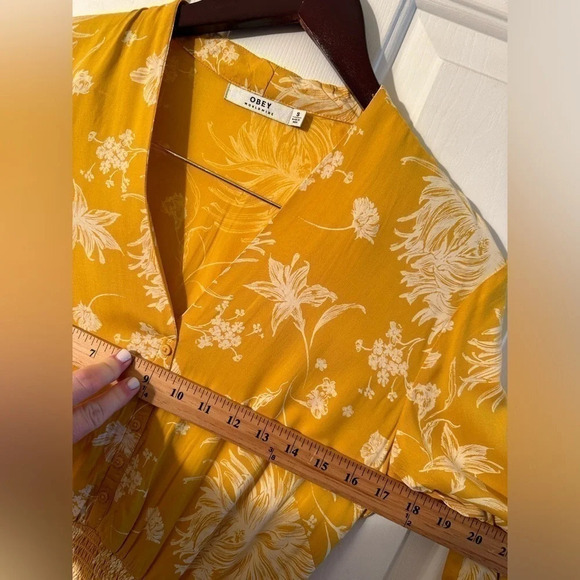 OBEY Long Sleeve Lightweight Mini Dress in Daffodil Elastic Waist and Lining - Picture 8 of 8